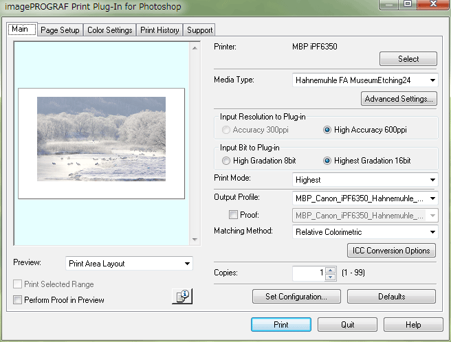 iPF6350 Photoshop Plugin Main Screen