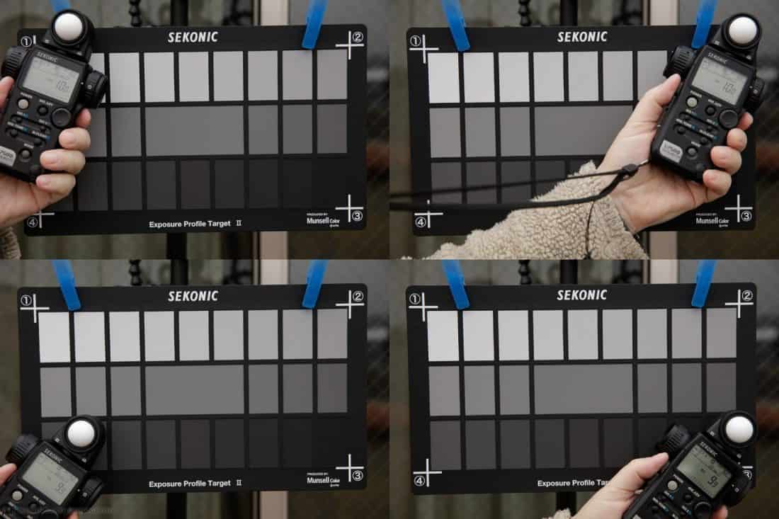 EV Meter Reading of Four Corners of Exposure Profile Target II