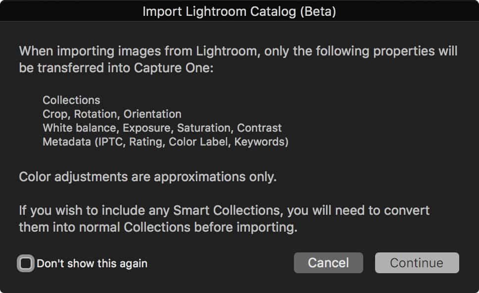 Capture One Import Lightroom Catalog Dialog