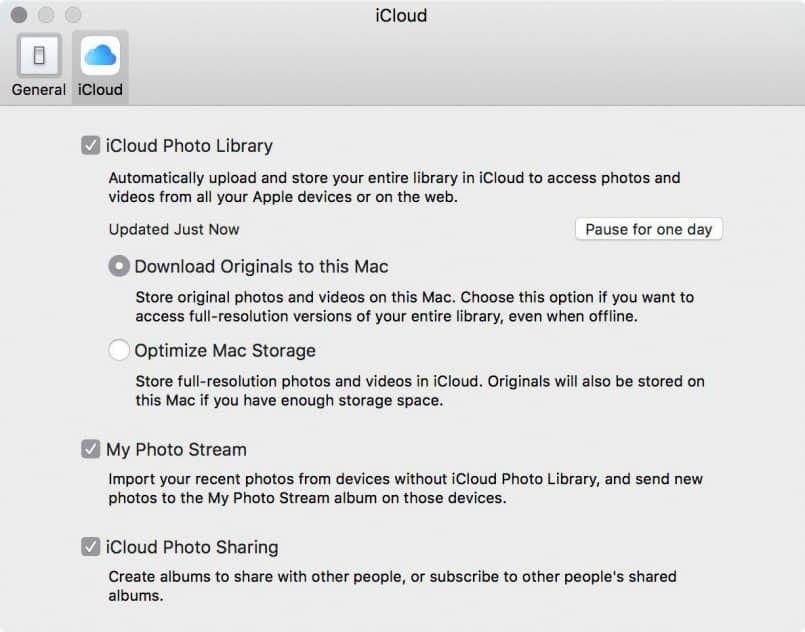 Apple Photos iCloud Settings
