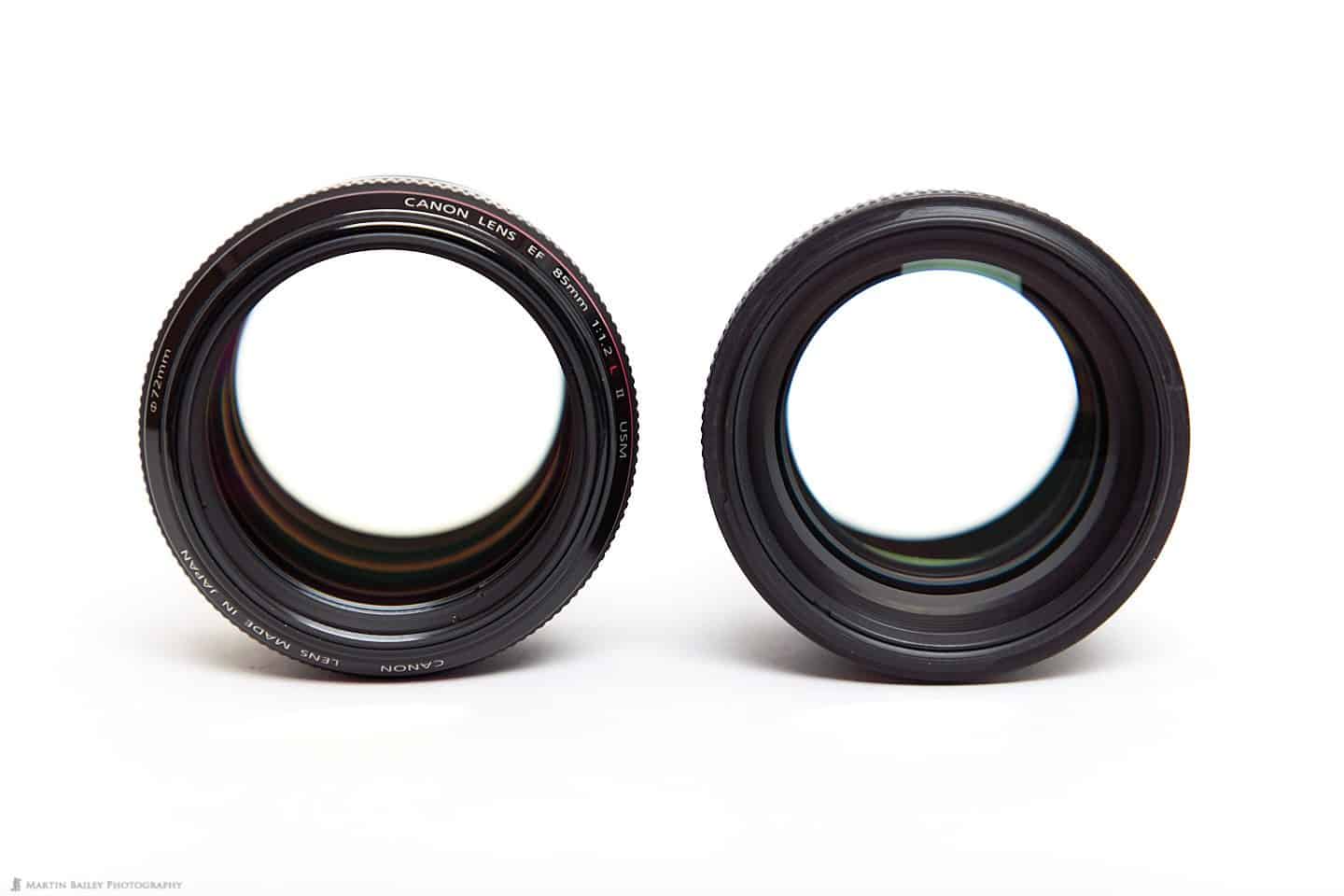 Canon EF 85mm f/1.2L II lens (left) and f/1.4L IS Lens (right)