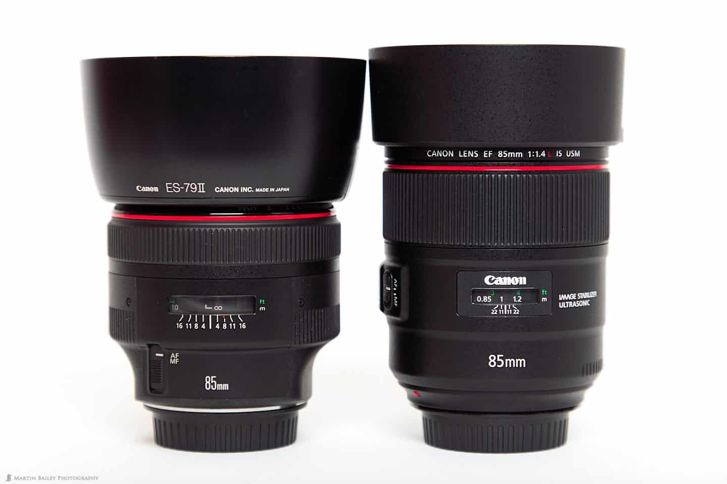 85mm f/1.2L II (left) 85mm f/1.4L IS (right) with Hoods