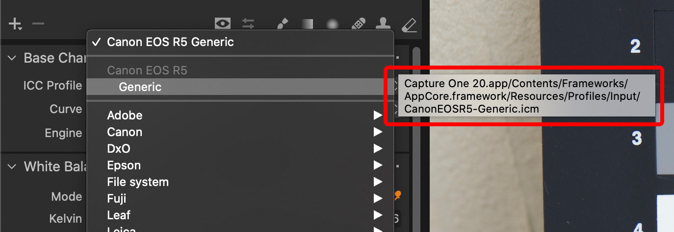 Locate Generic Capture One Pro Camera Profile